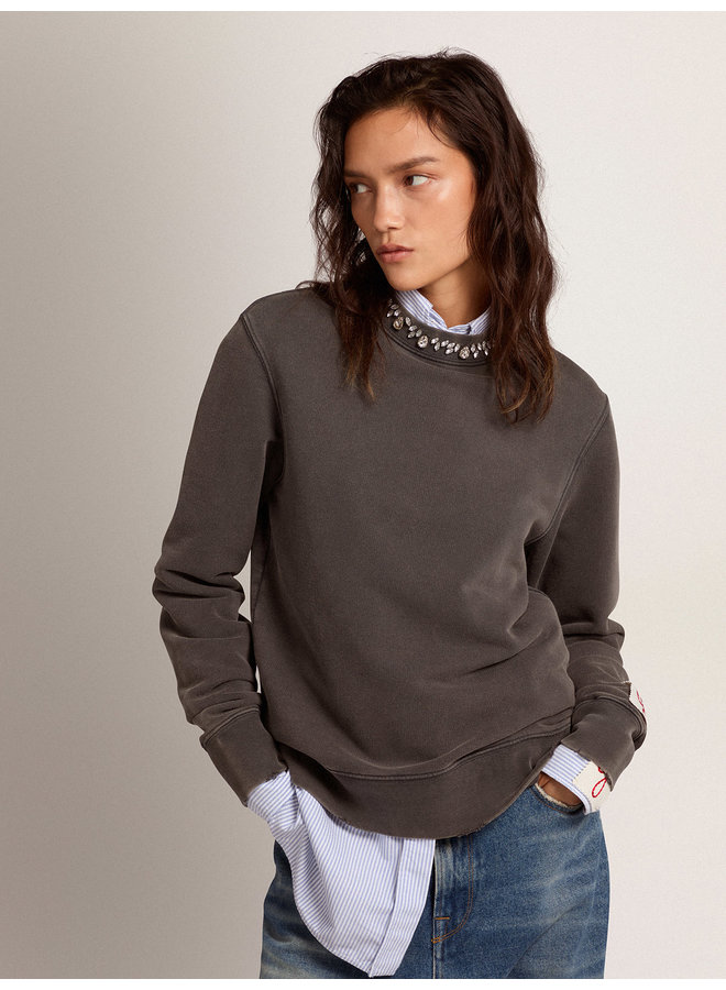 Golden Collection sweatshirt in anthracite grey with cabochon crystals
