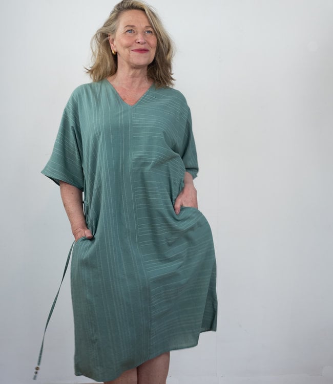 Kaftan green striped organic cotton - Via India Fashion