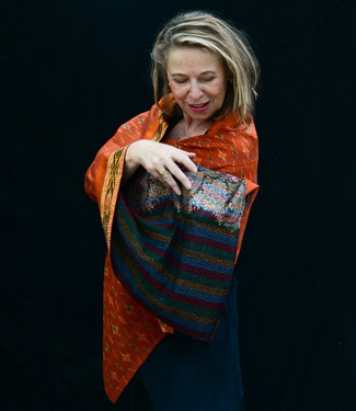 HOWS Kantha sjaal hergebruikte zijde oranje-paisley