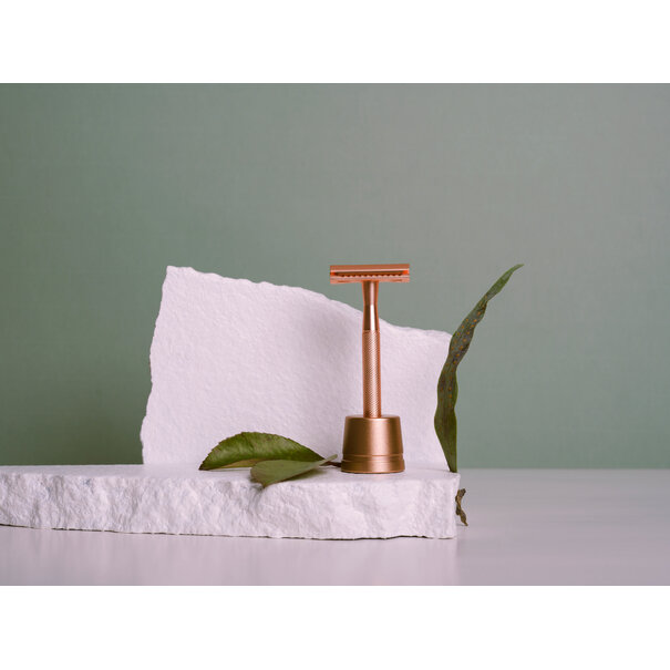 Safety Razor rosé goud met houder