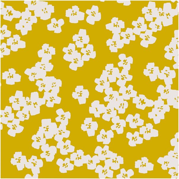 Katoen Waterafstotend - Okergeel Bloemen - 18,00€ p/m