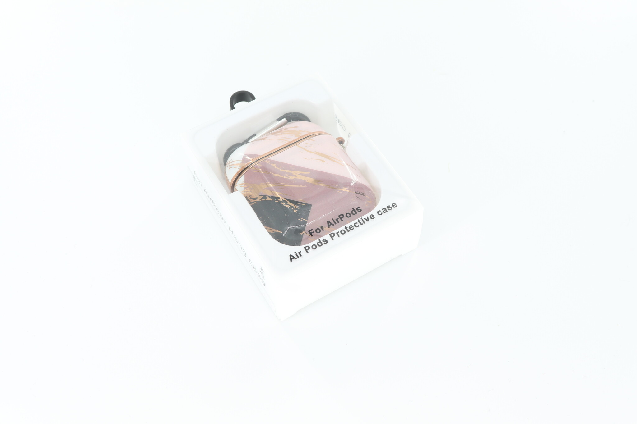 Airpods 2 hoesje Marmer Rose Zwart  met Clip