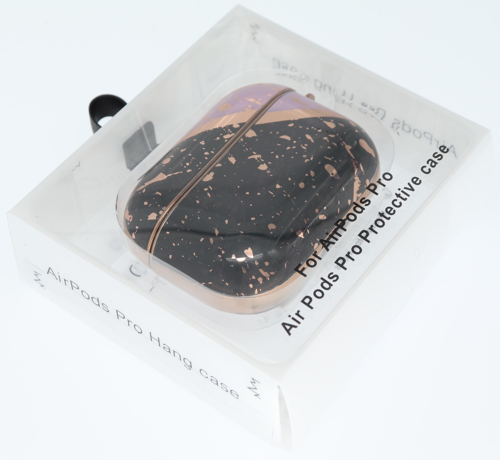 Airpods Pro Hoesje Marmer Zwart- Roze met Clip