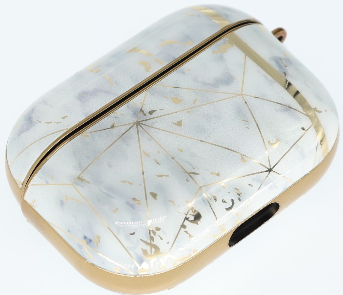 Airpods Pro Hoesje Marmer Goud-Wit met Clip