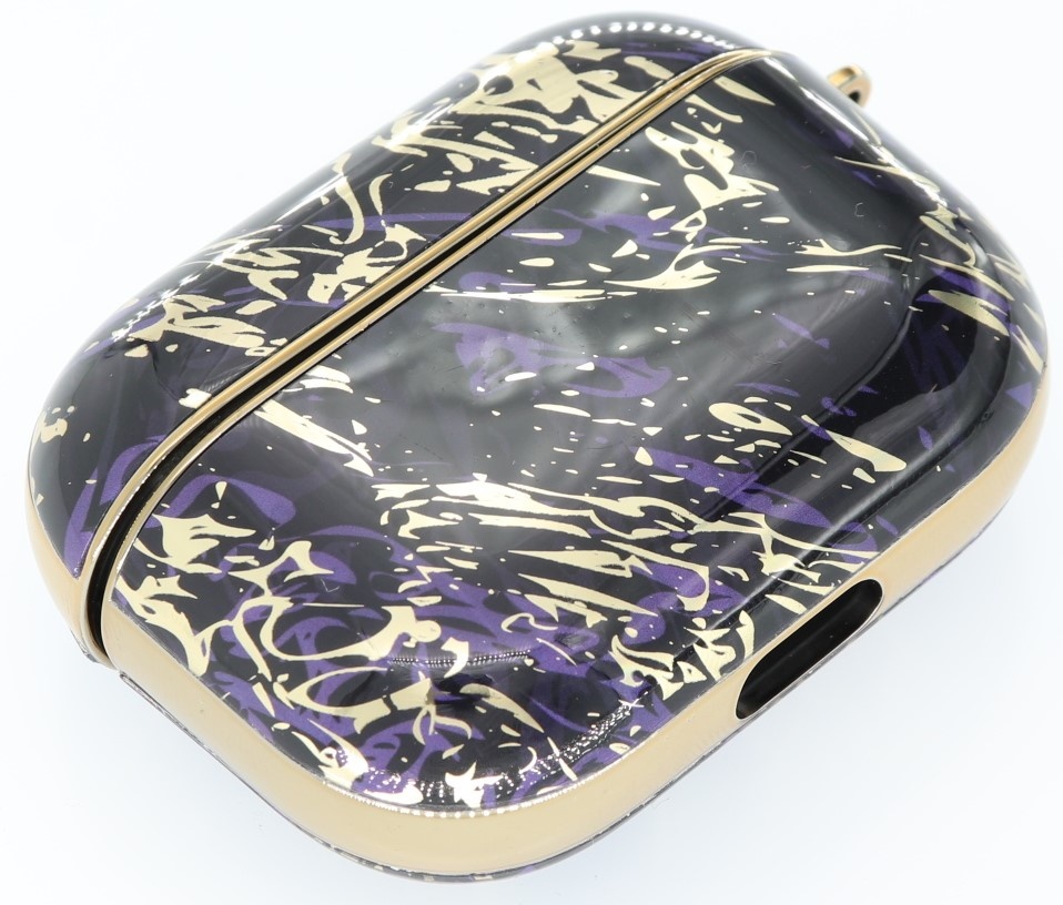 Airpods Pro Hoesje Marmer Goud-Paars met Clip