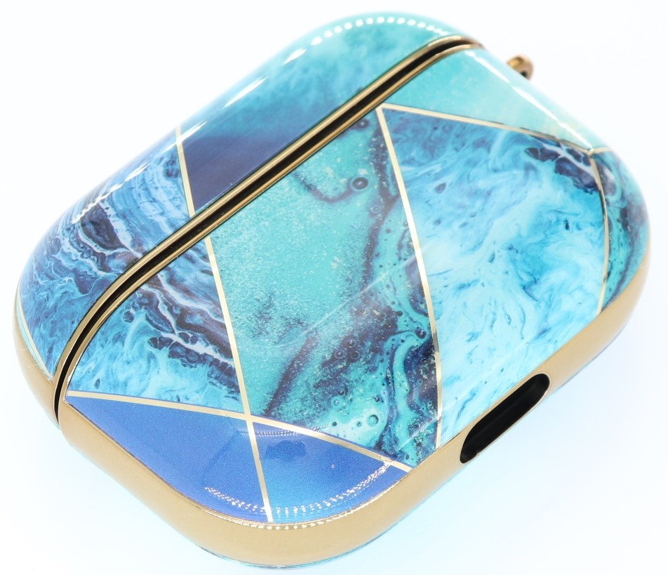 Airpods Pro Hoesje Marmer Blauw/Turqoise met Clip
