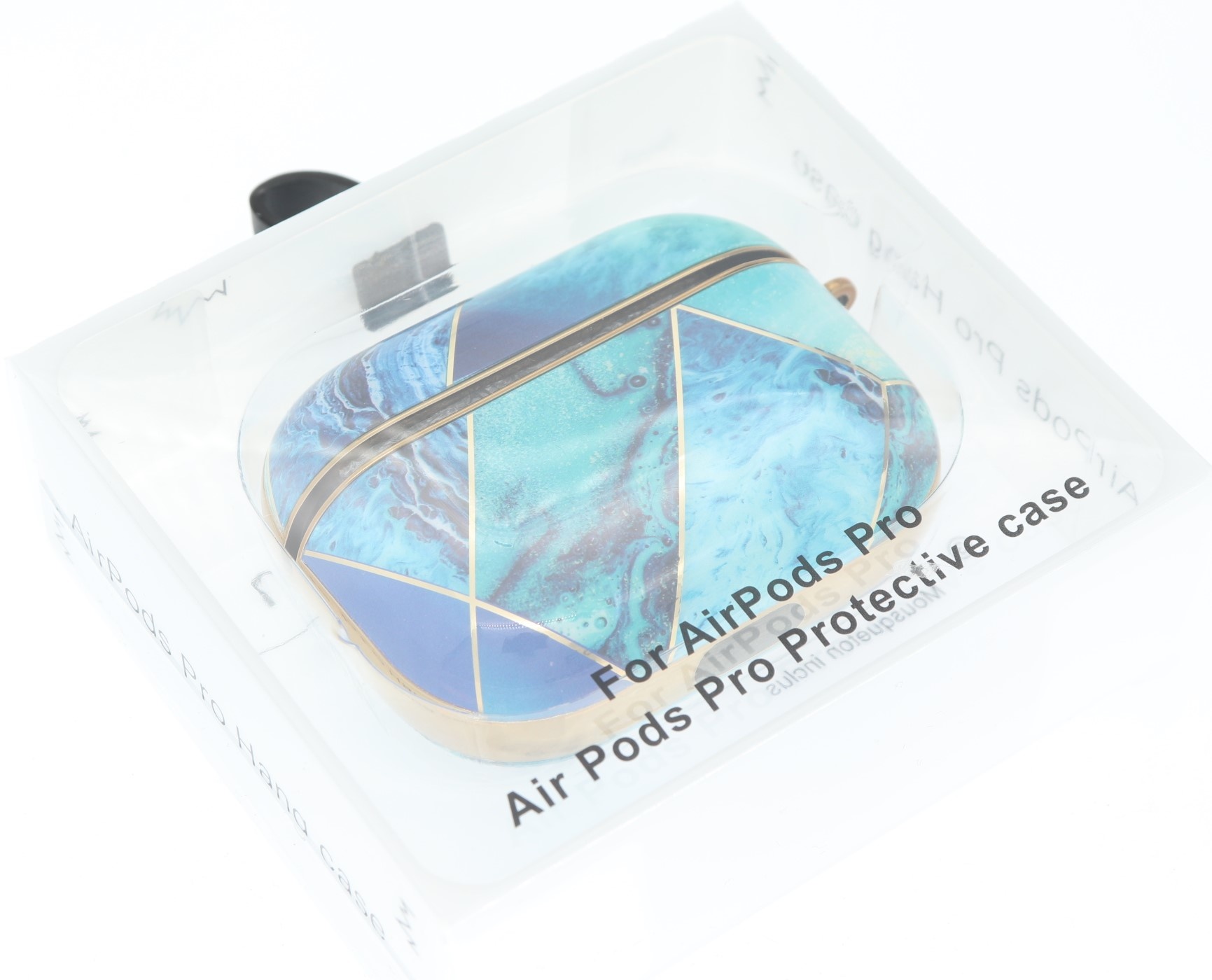 Airpods Pro Hoesje Marmer Blauw/Turqoise met Clip