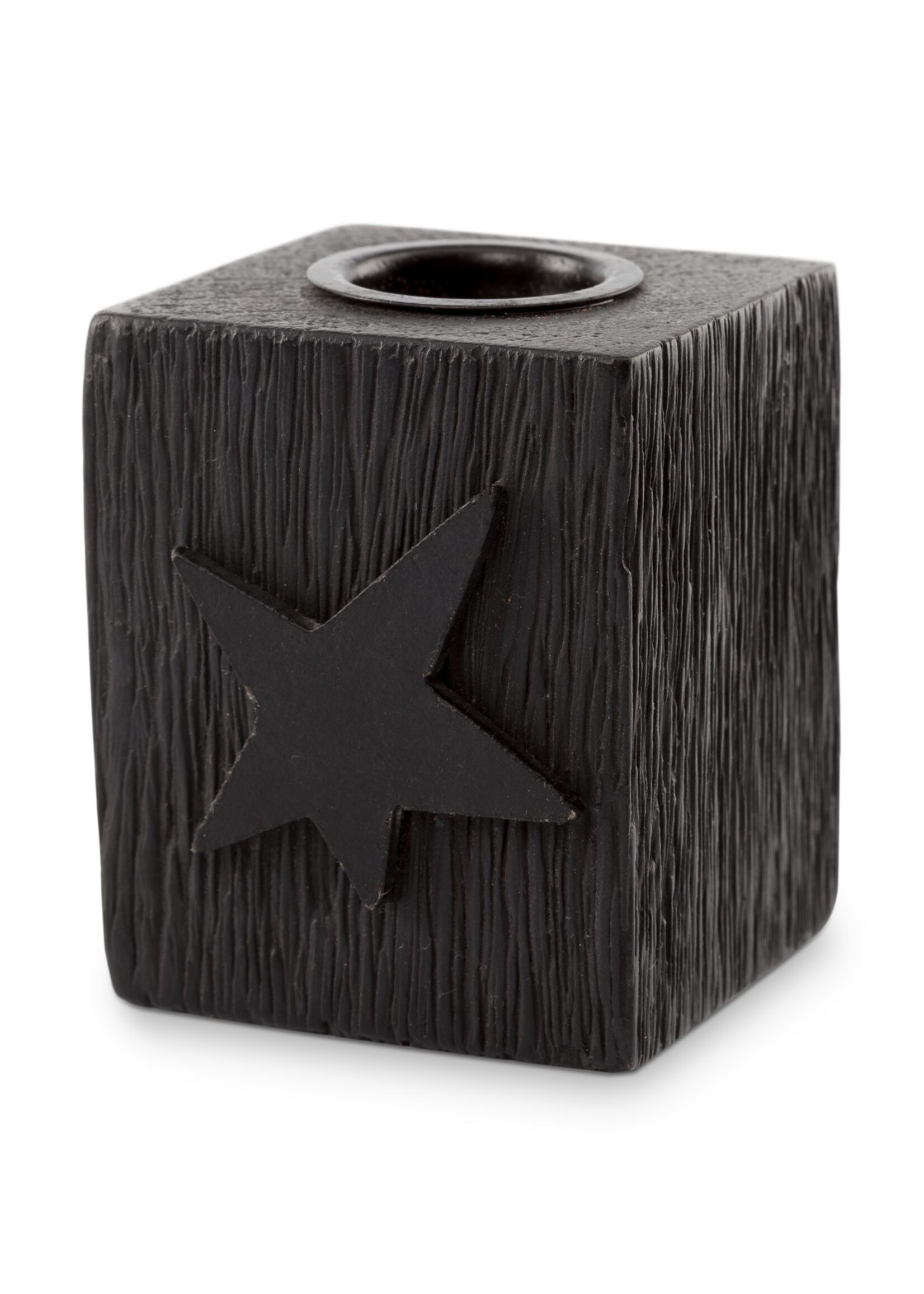Candle Block Star Wood Black 5x5x6cm