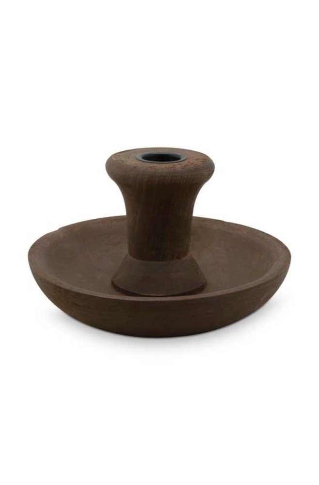 Candle Holder Round Brown with Black Cup 16cm