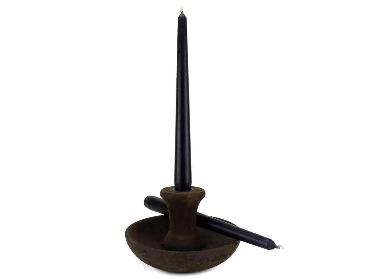 Candle Holder Round Brown with Black Cup 16cm