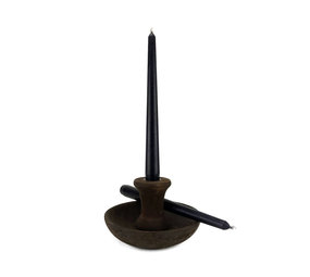 Kandelaar Rond Bruin met Zwarte Kop 16cm Kandelaar Rond Bruin met Zwarte Kop 16cm