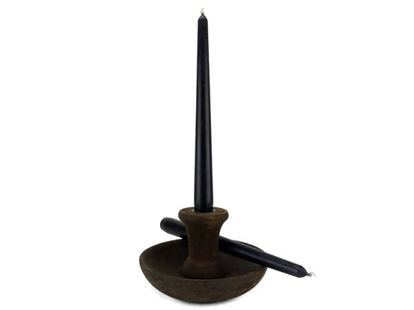 Candle Holder Round Brown with Black Cup 16cm