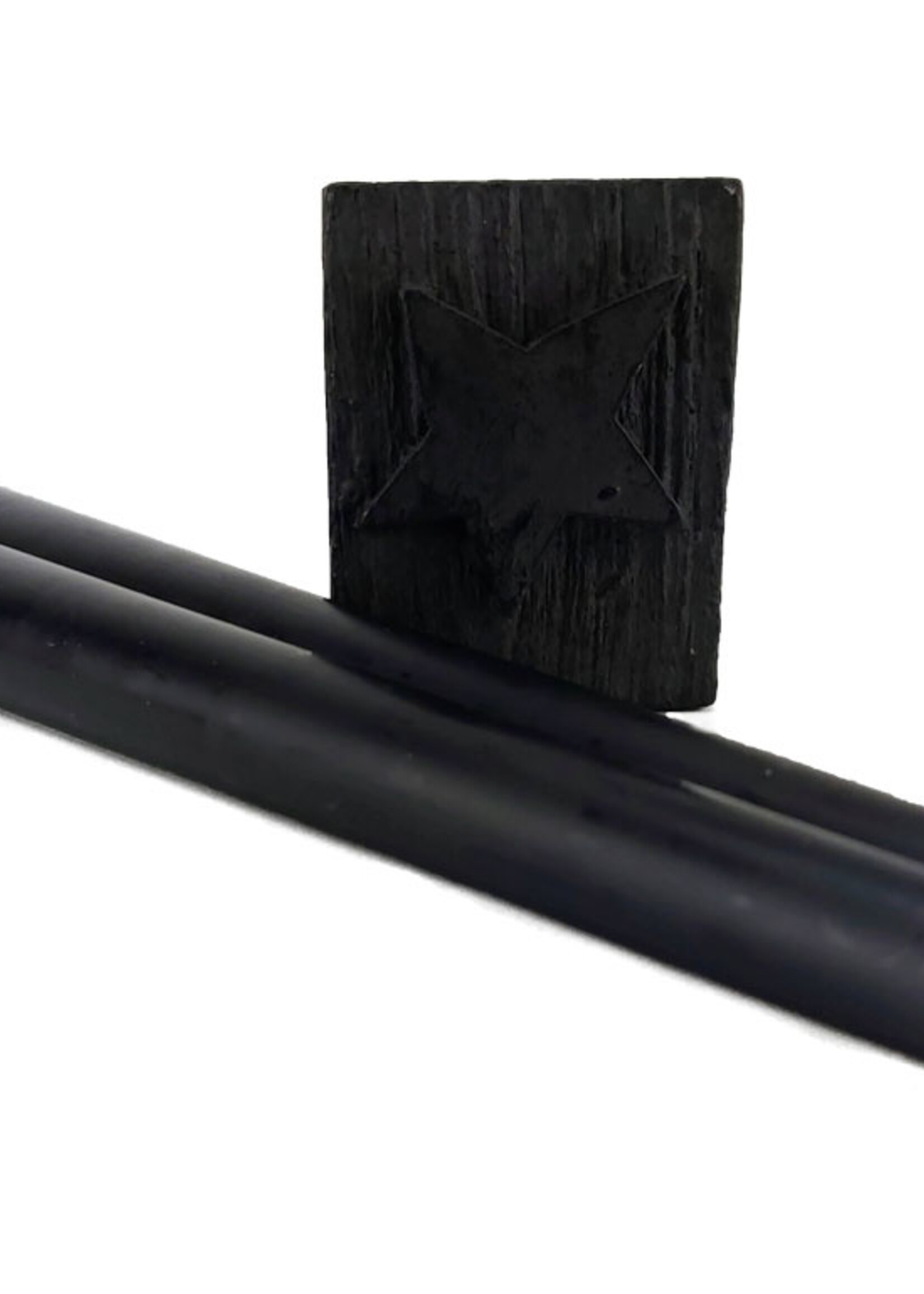 Candle Block Star Wood Black 5x5x6cm