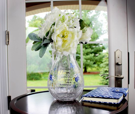 Gebroken glas Memorial Vaas met Sympathie Tekst Gebroken glas Memorial Vaas met Sympathie Tekst
