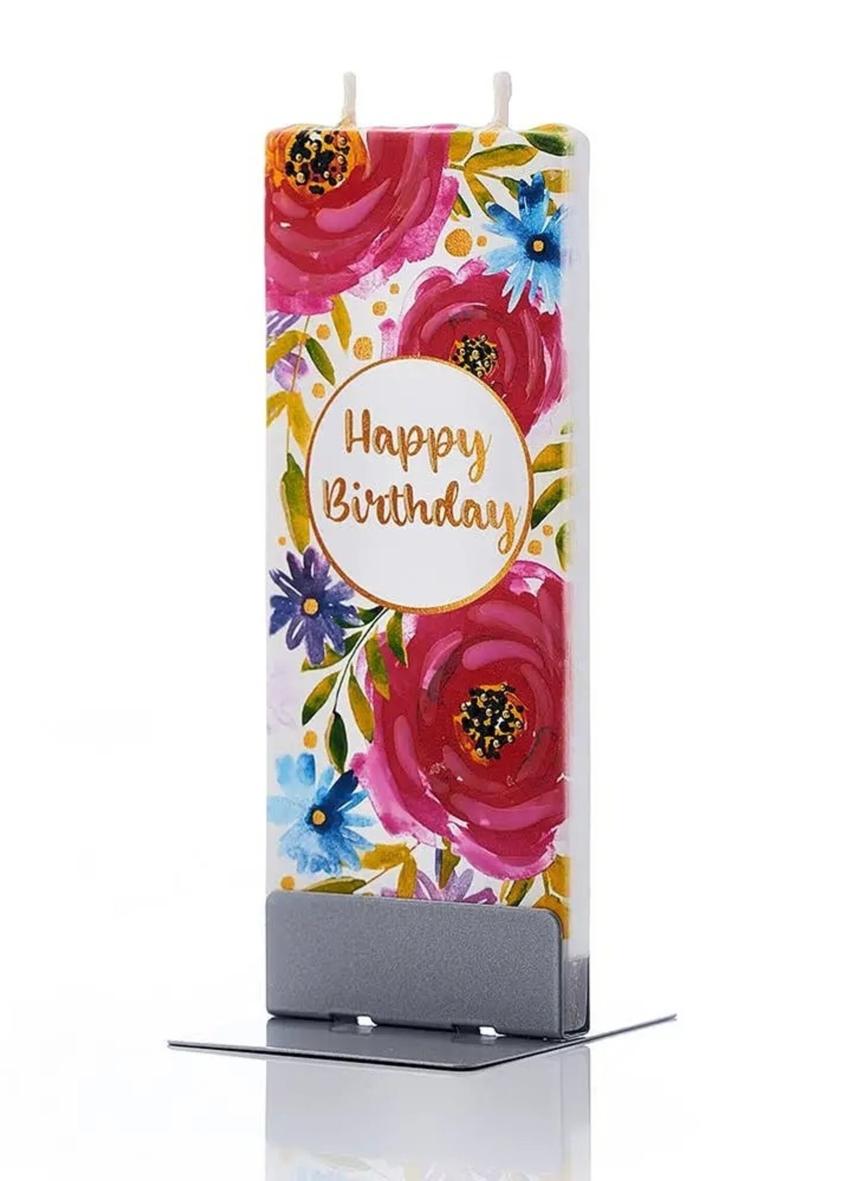 Flat handmade candle - Happy birthday with floral print