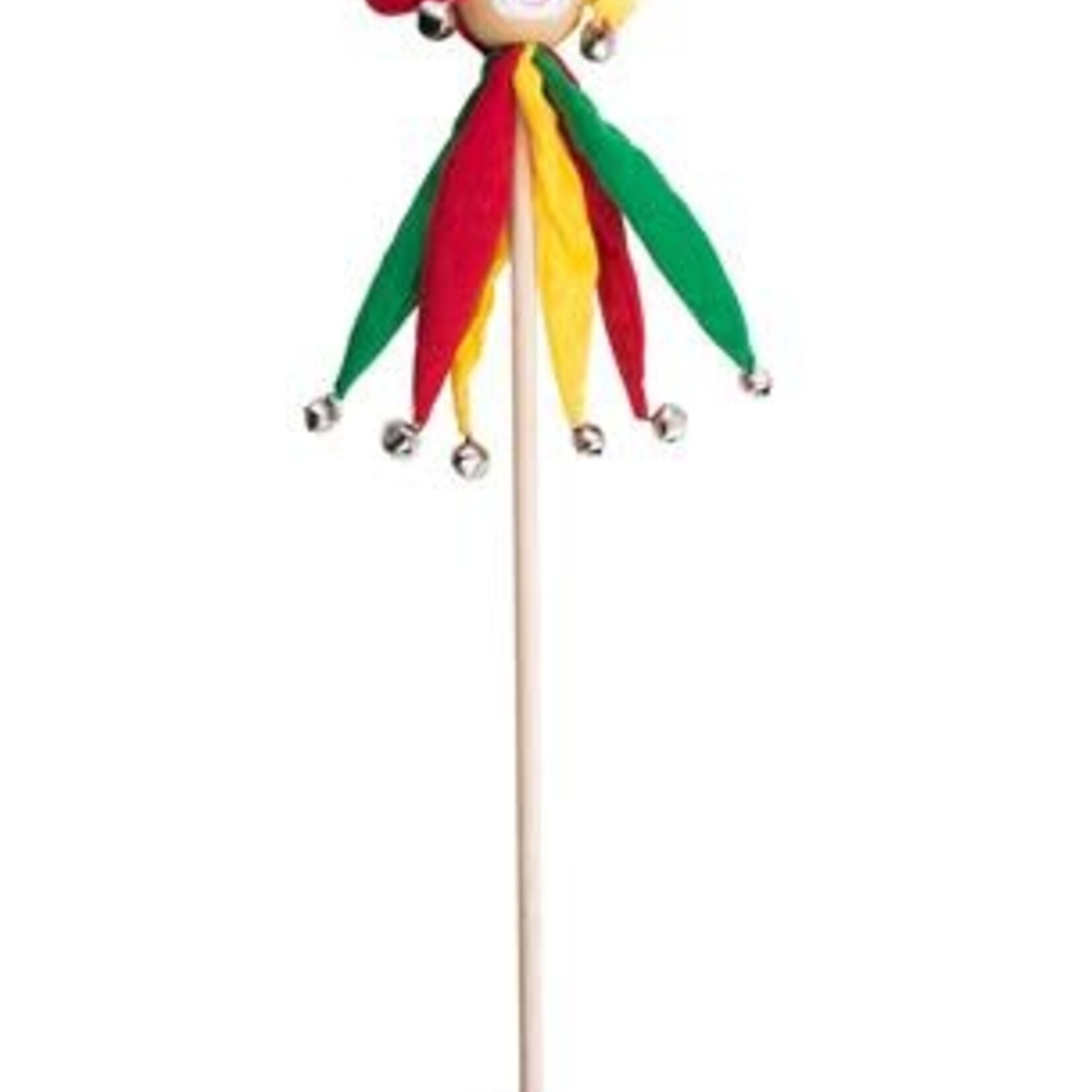 clown op stok kort rood/groen/geel 45 CM
