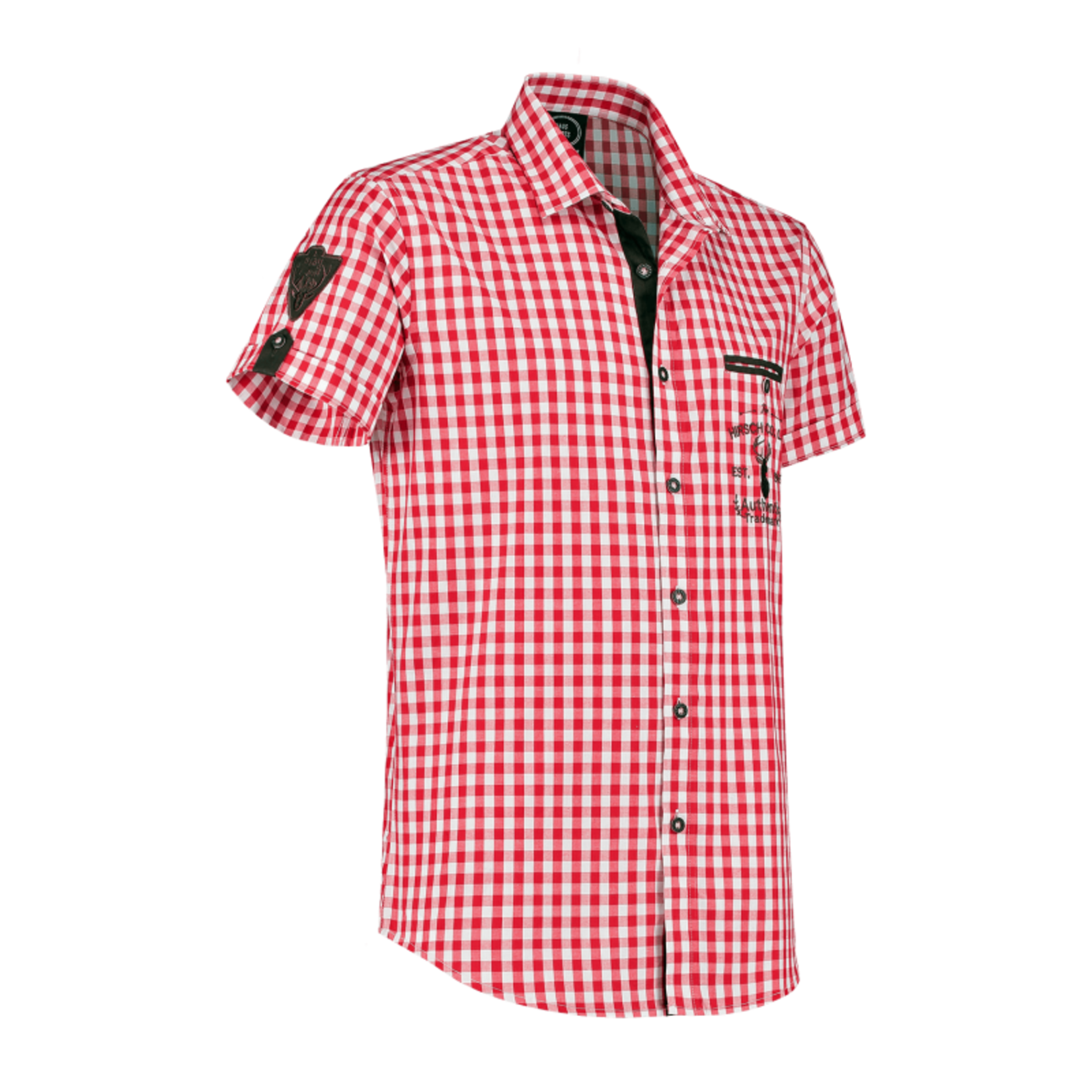 Tiroler Hemd Geblokt Rood/Wit Korte Mouw