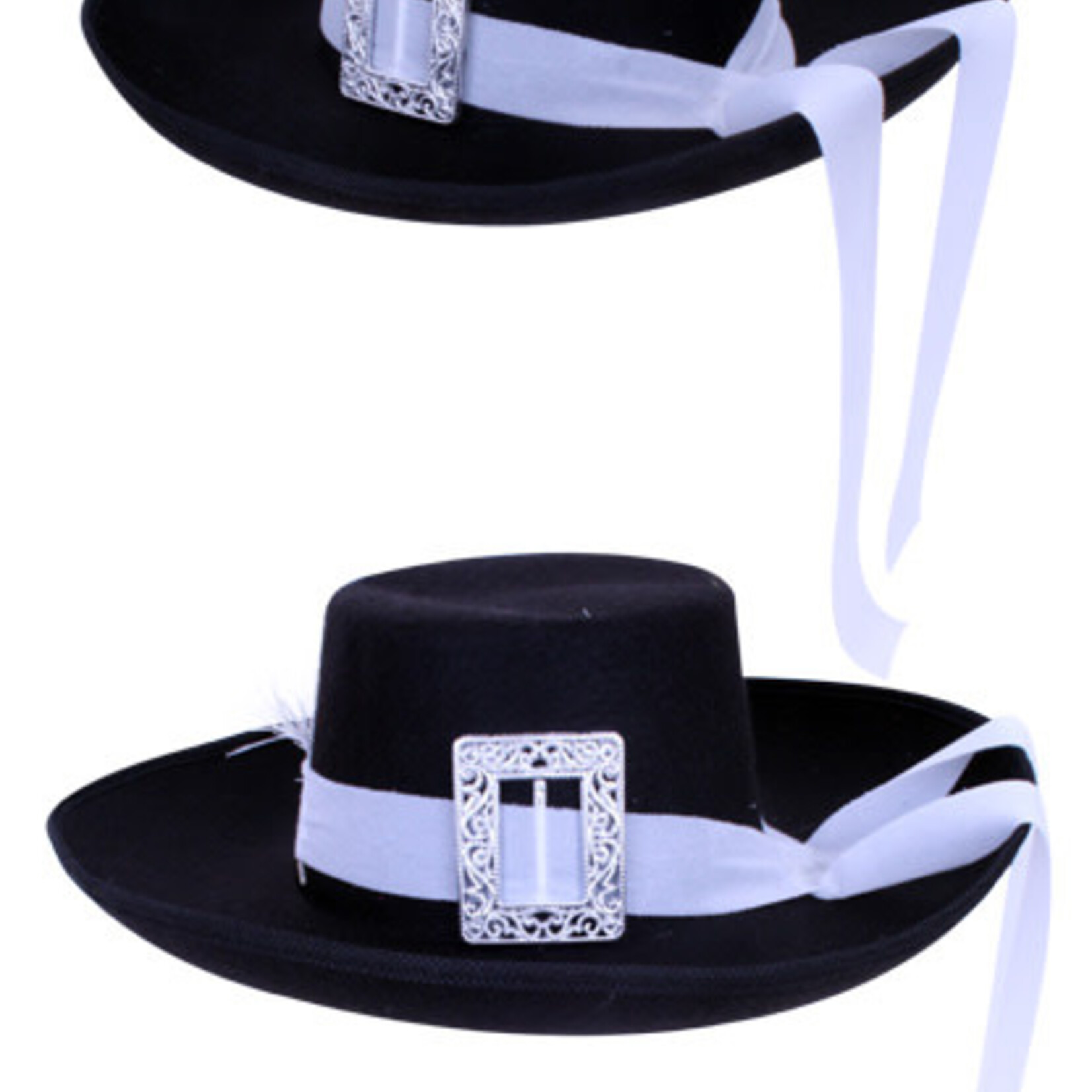 Musketier Hoed Zwart + Witte Band