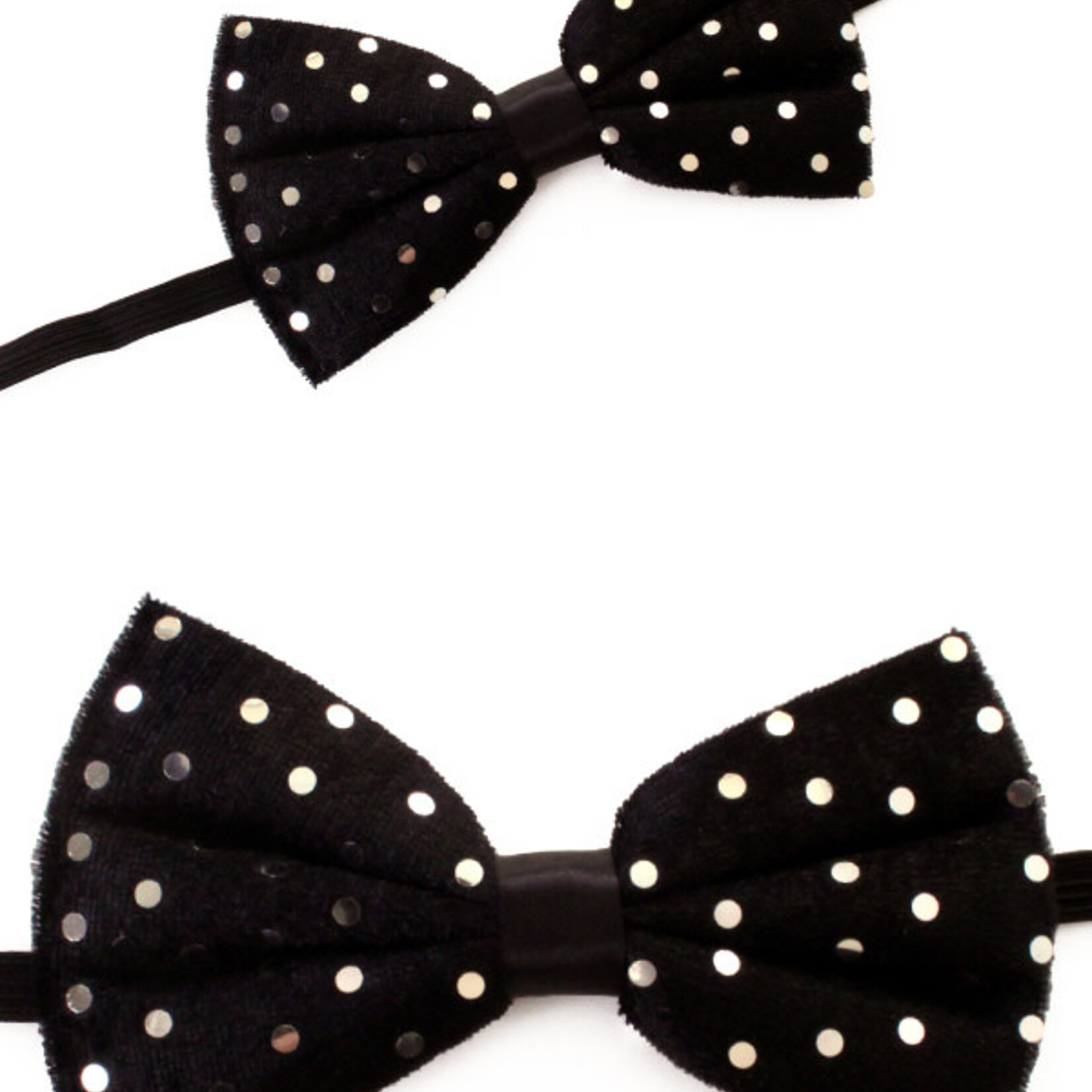 Vlinderstrik zwart met zilveren Bolletjes