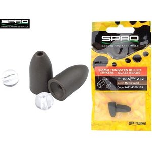 Spro tungsten bullet sinkers + glass beads (matte camo)