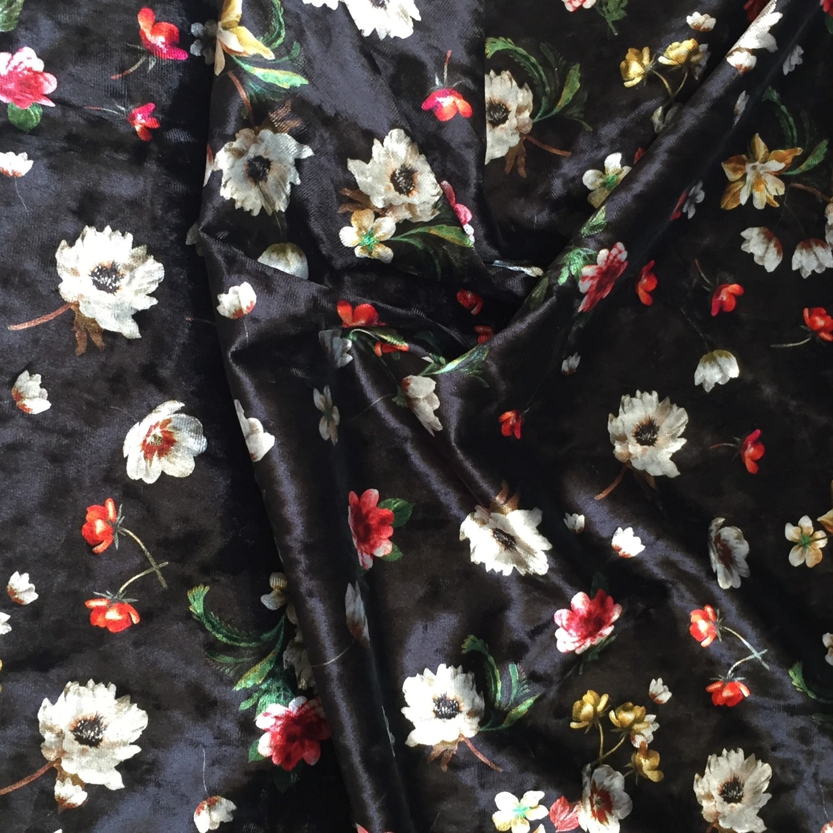 Tricot Velours bloem zwart