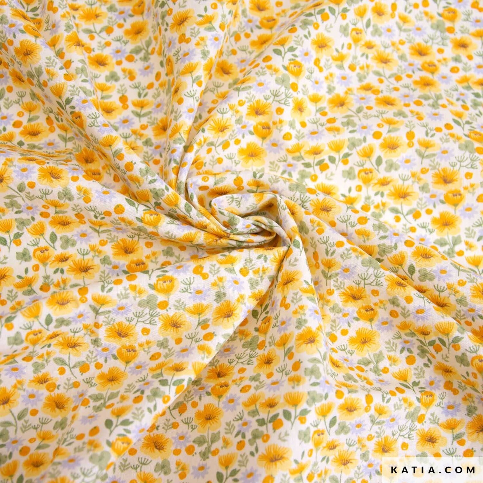 Katia Fabrics Katoen Yellow Flowers