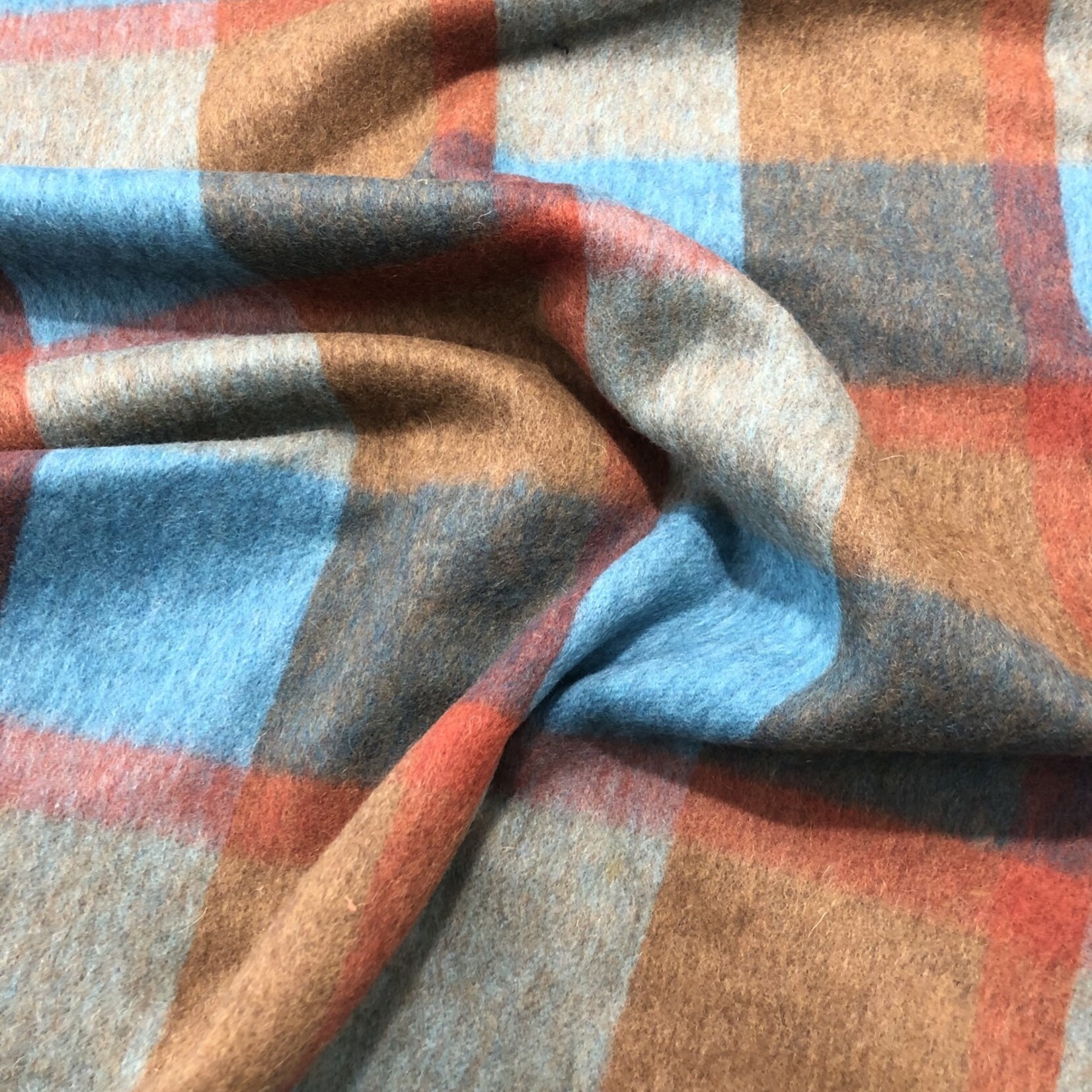 Comme ça Mantelstof Ruit Turquoise/Camel - Comme ça