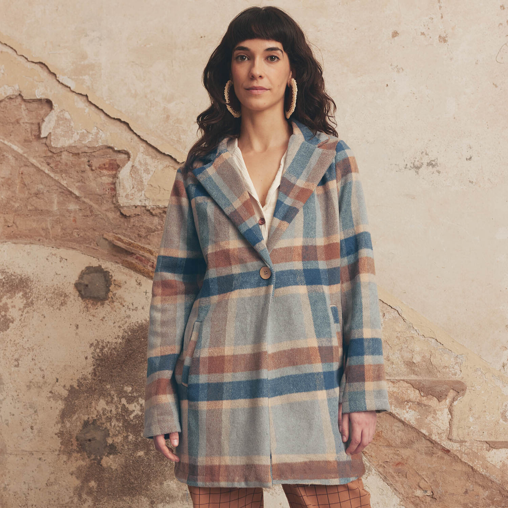 Katia Fabrics Mantelstof Flanel Ruit Lavendel/Roest