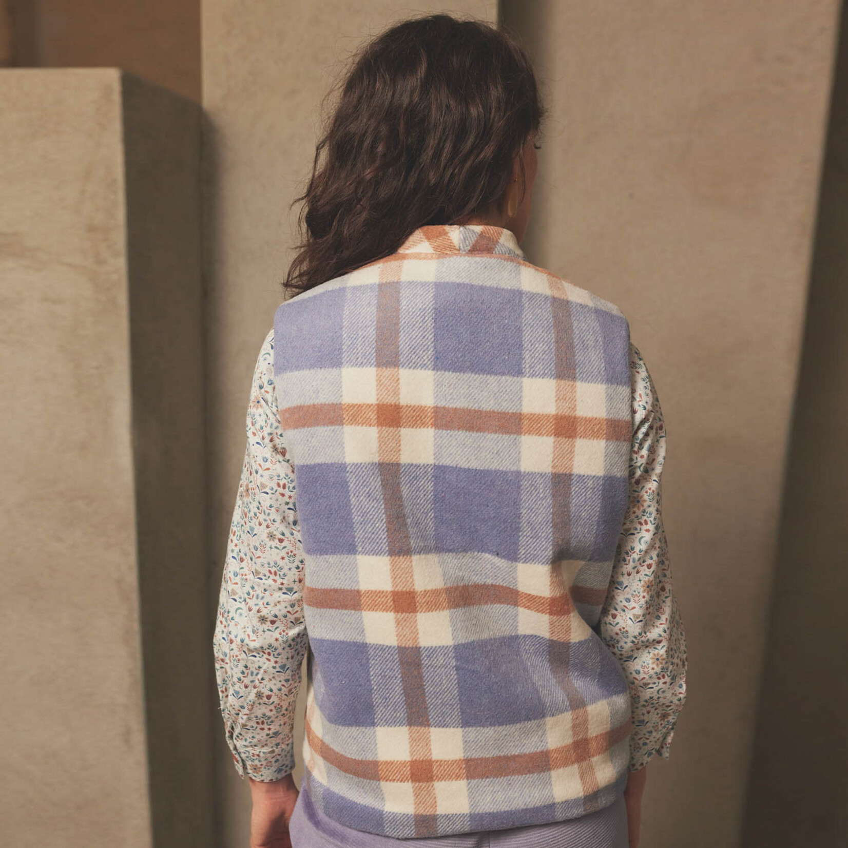 Katia Fabrics Mantelstof Flanel Ruit Lavendel/Roest
