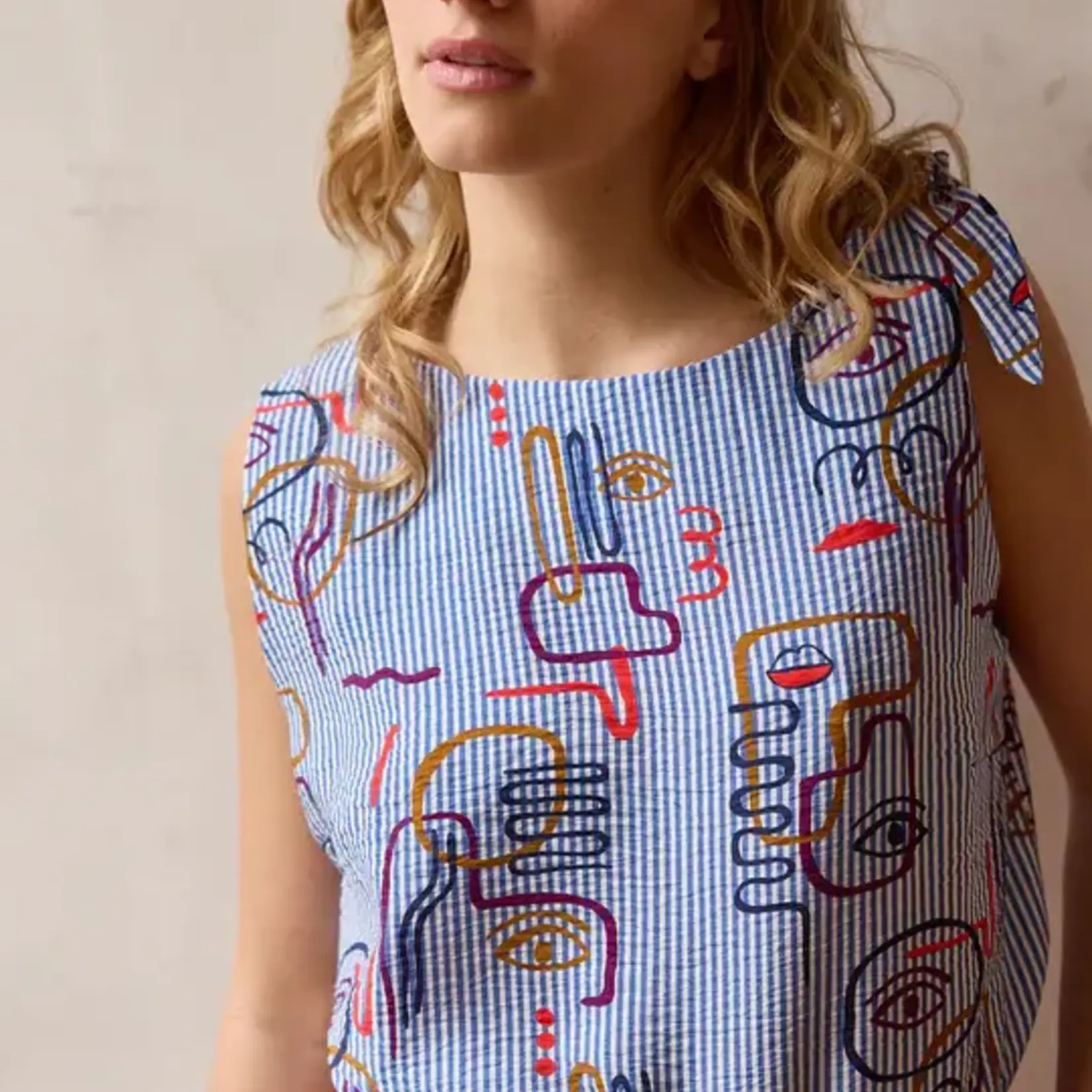 Atelier Jupe Viscose Wit en Blauw grafische textuur- Atelier Jupe