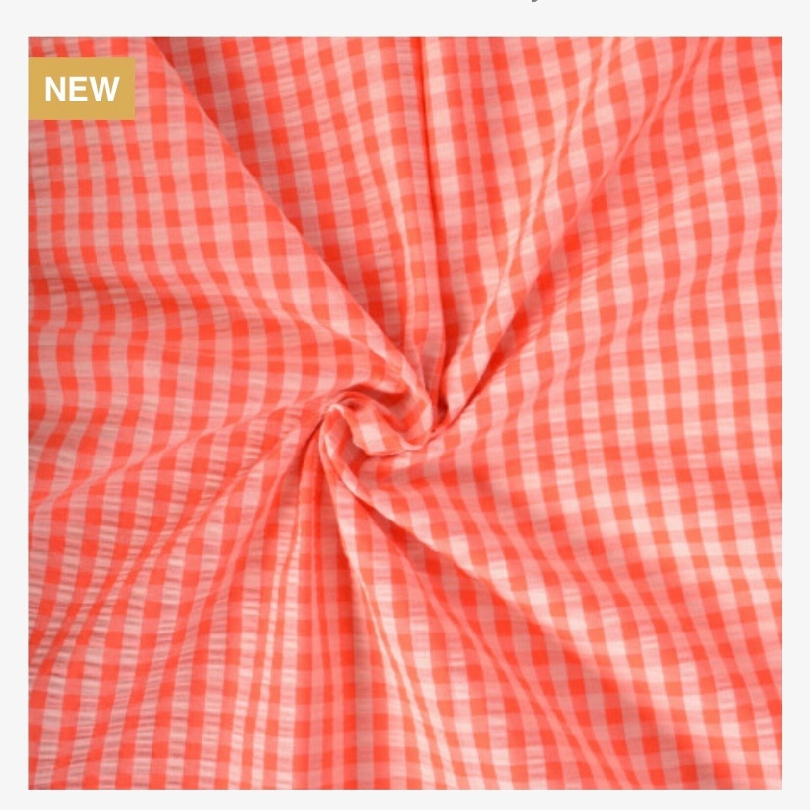 Seersucker Ruitje Peche/Ardbei