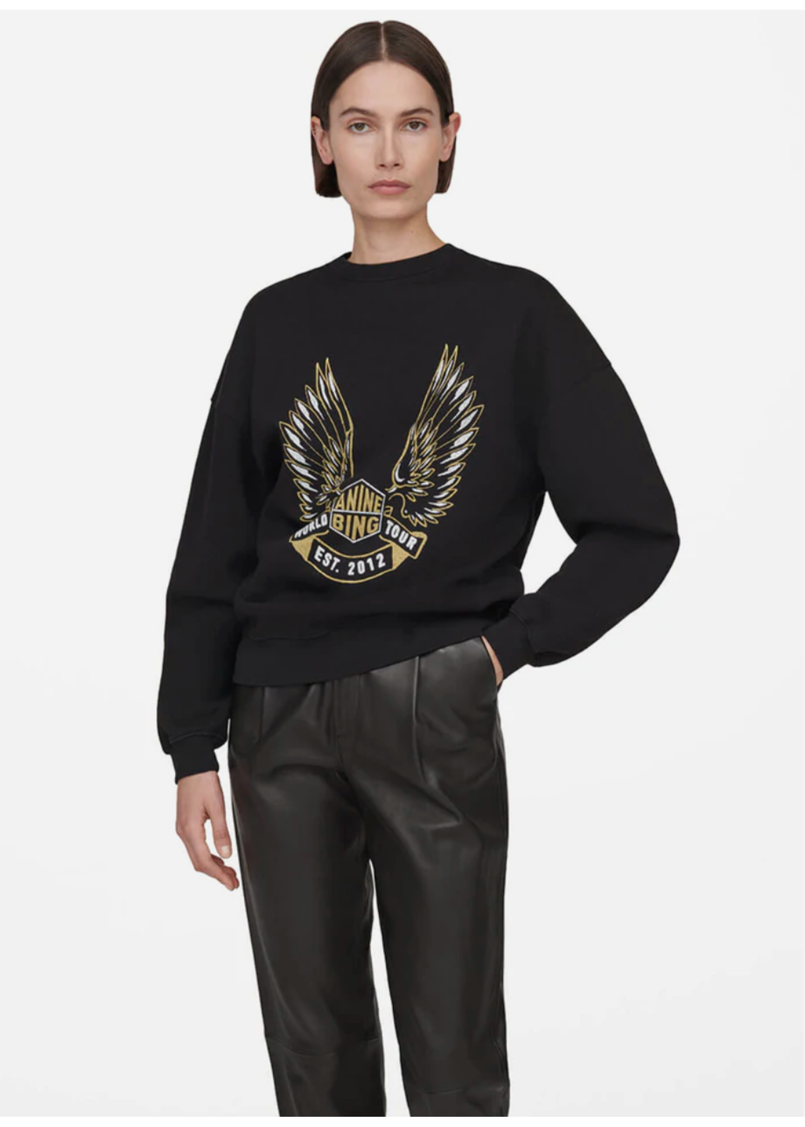 Anine Bing Kenny Sweatshirt Gold Wings Black
