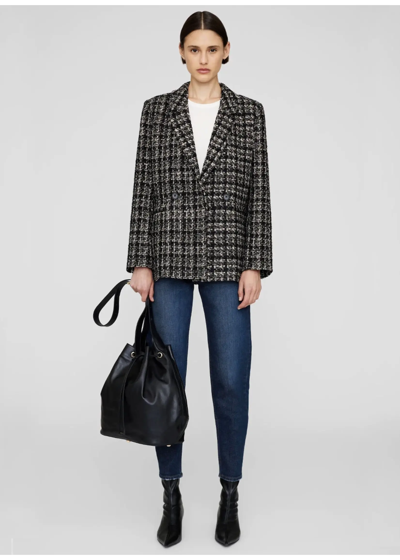 Madeleine Blazer Tan and Black Tweed - De Nimes