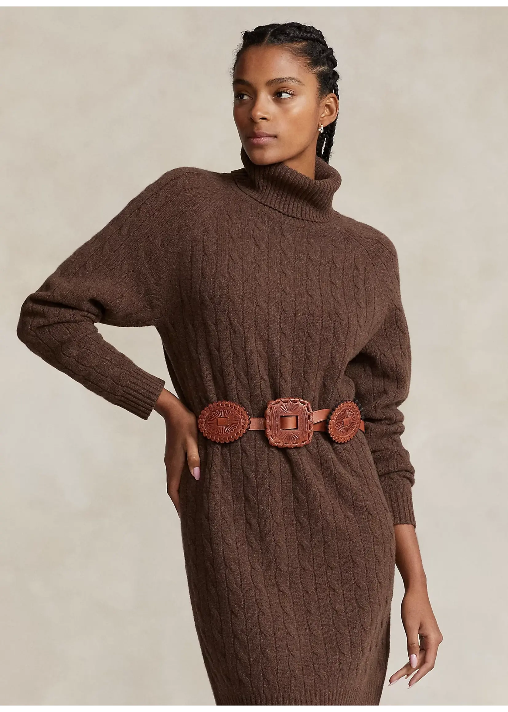 Ralph Lauren Dress Long Sleeve Day Dress Brown Melange