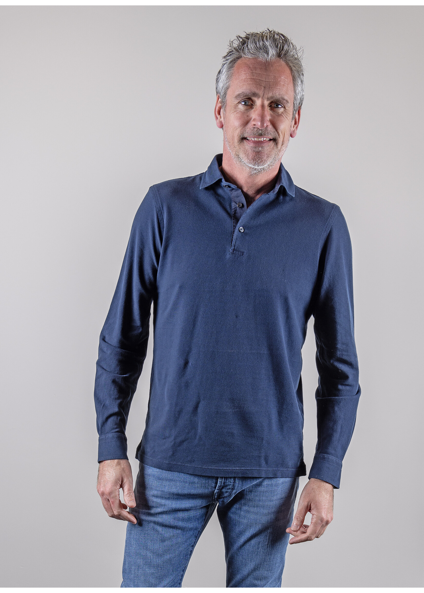 Ridiculous Classic Washed Cotton Polo Long Sleeve Navy