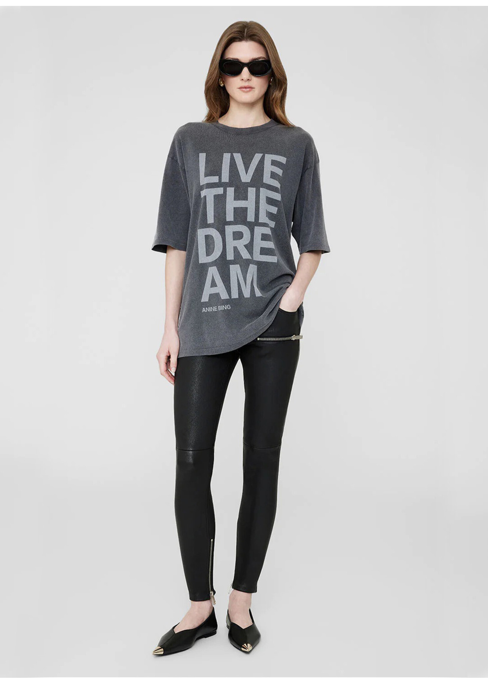 Anine Bing Cason Tee Live The Dream  Washed Black