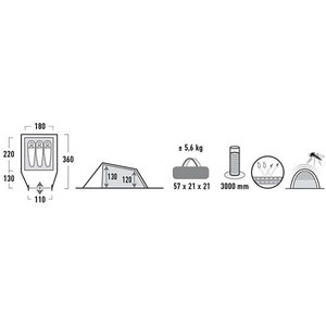 High Peak tunneltent Ascoli 3-persoons 360 x 180 x 130 cm grijs