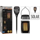 ProGarden Solar Tuinlamp Fakkel Zwart - LED vlameffect - 3-in1: prikspot, staand, hangend