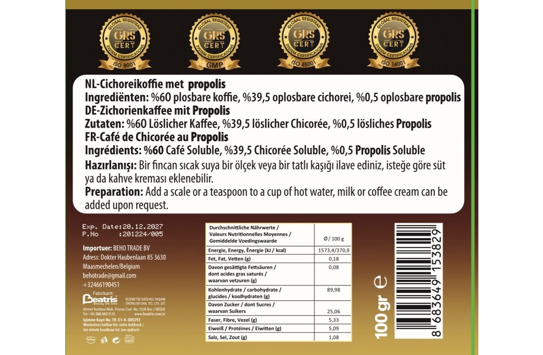 Café Şifamix Detox Plus Propolis et Pissenlit