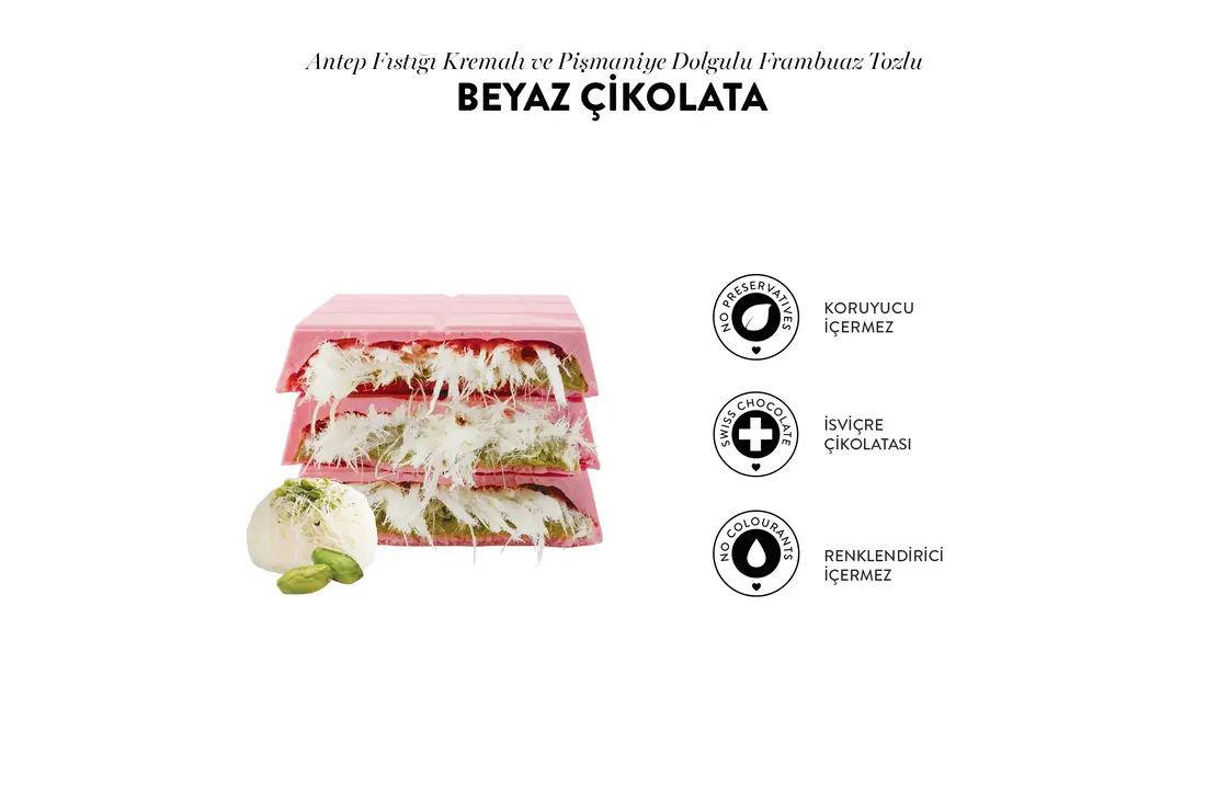 Patislove White Chocolate with Raspberry Powder and Pişmaniye Filling and Pişmaniye Cream