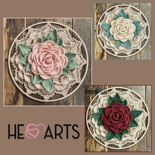 Hearts Rose Mandala Haakpakket met 2 soorten garen