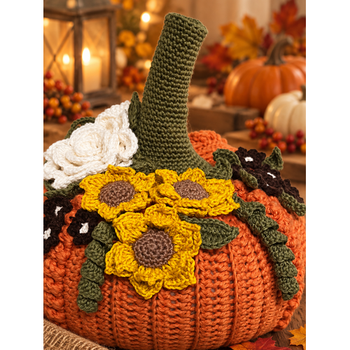 Hearts Grote pompoen met bloemen, met gratis patroon