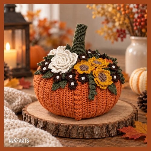 Hearts Grote pompoen met bloemen, met gratis patroon