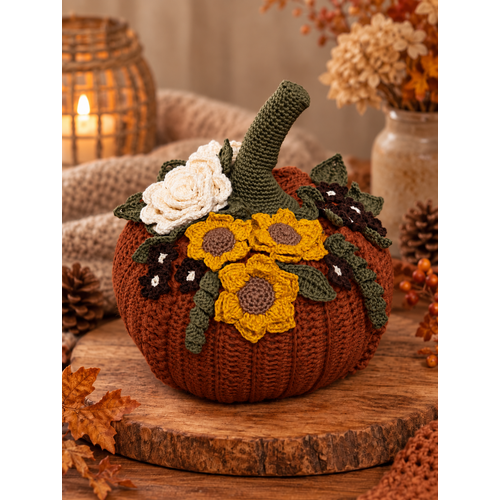 Hearts Grote pompoen met bloemen, met gratis patroon