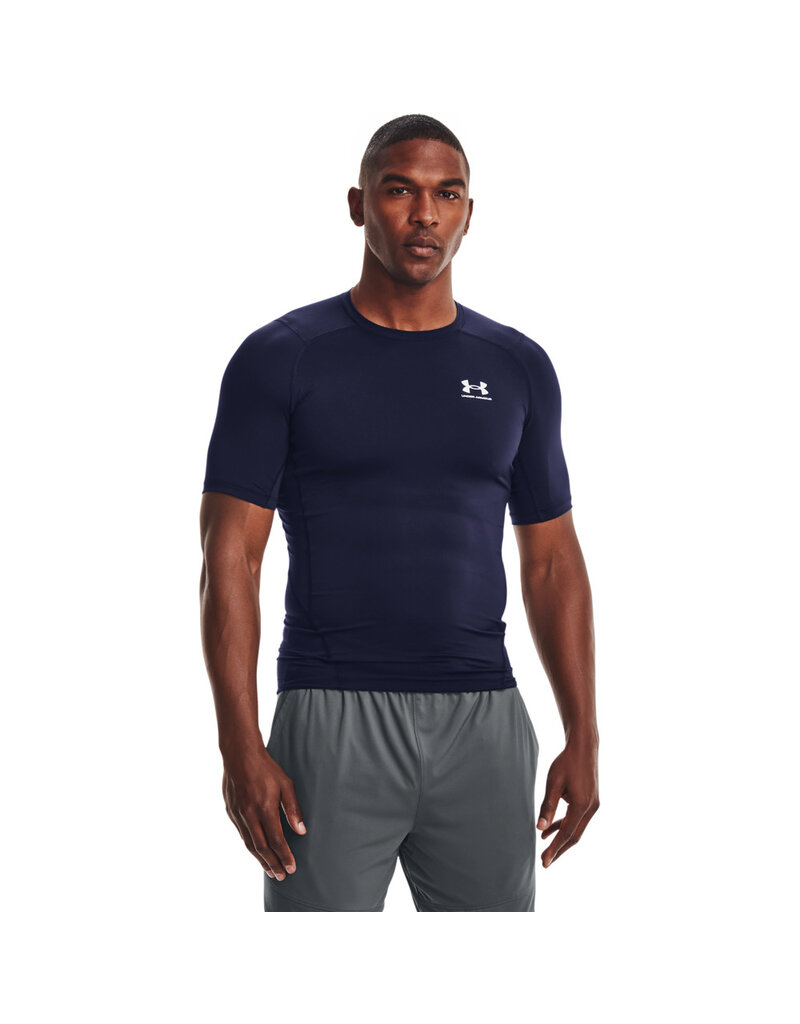 Under Armour UA HG Armour Comp SS- Navy - Blauw - Mannen