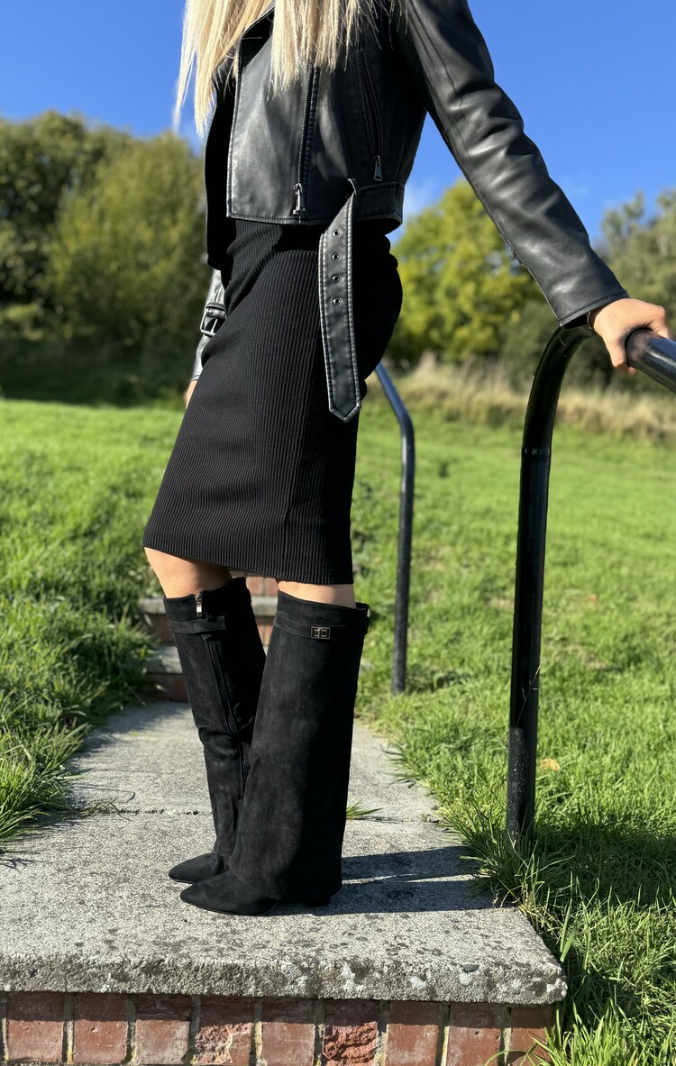 Panache Knee High Folded Over Block Heel