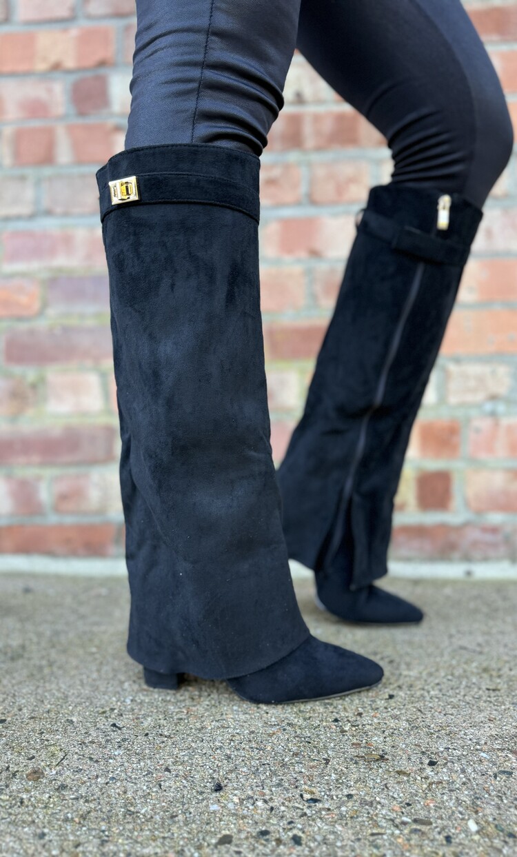 Panache Knee High Folded Over Block Heel