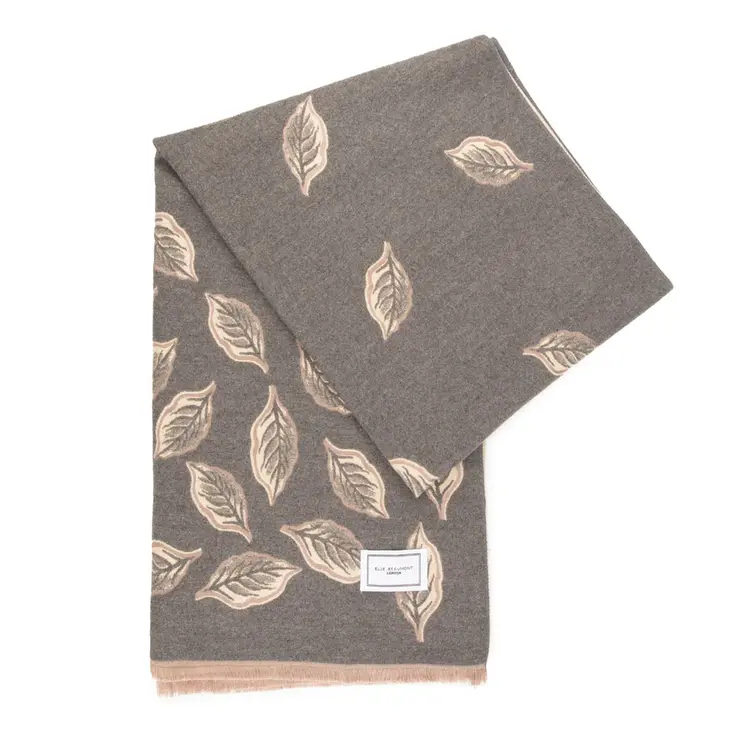 Elie Beaumont Winter Scarf Charcoal Leaves