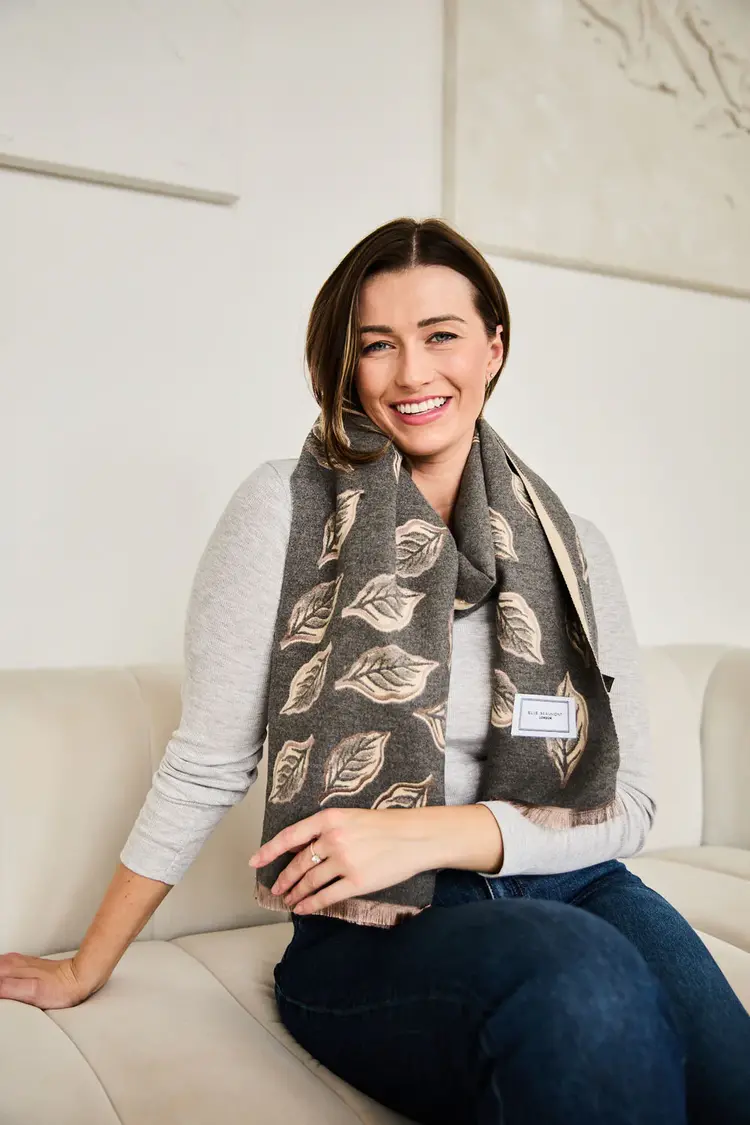 Elie Beaumont Winter Scarf Charcoal Leaves