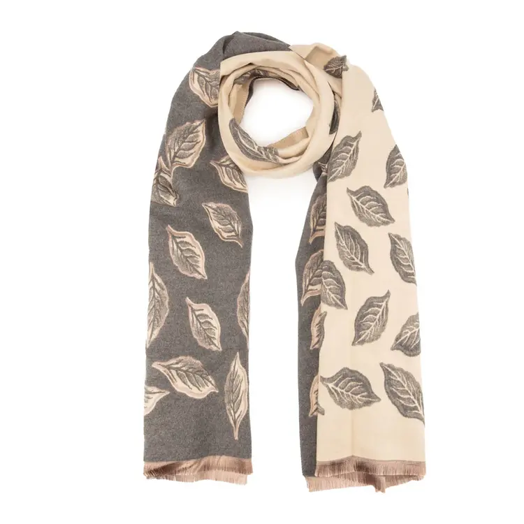 Elie Beaumont Winter Scarf Charcoal Leaves